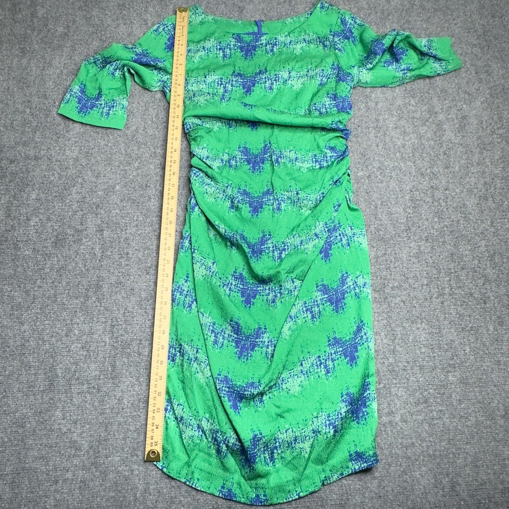 Tracy Reese Dress Womens 6P Green Blue Silk Abstract Ruched Luxury Feminine - Picture 11 of 11
